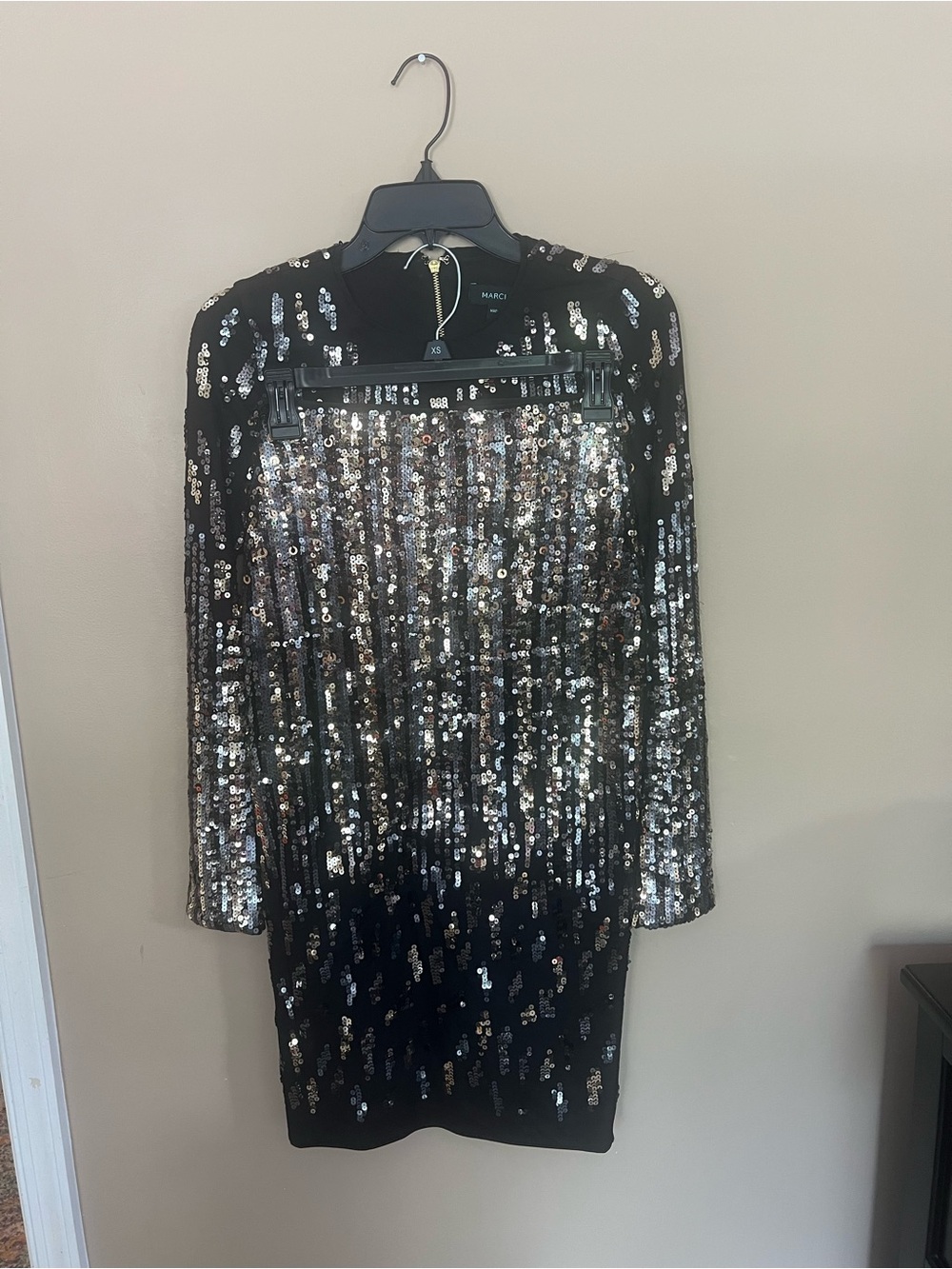 Marciano Black Mini Dress with Silver Sequins